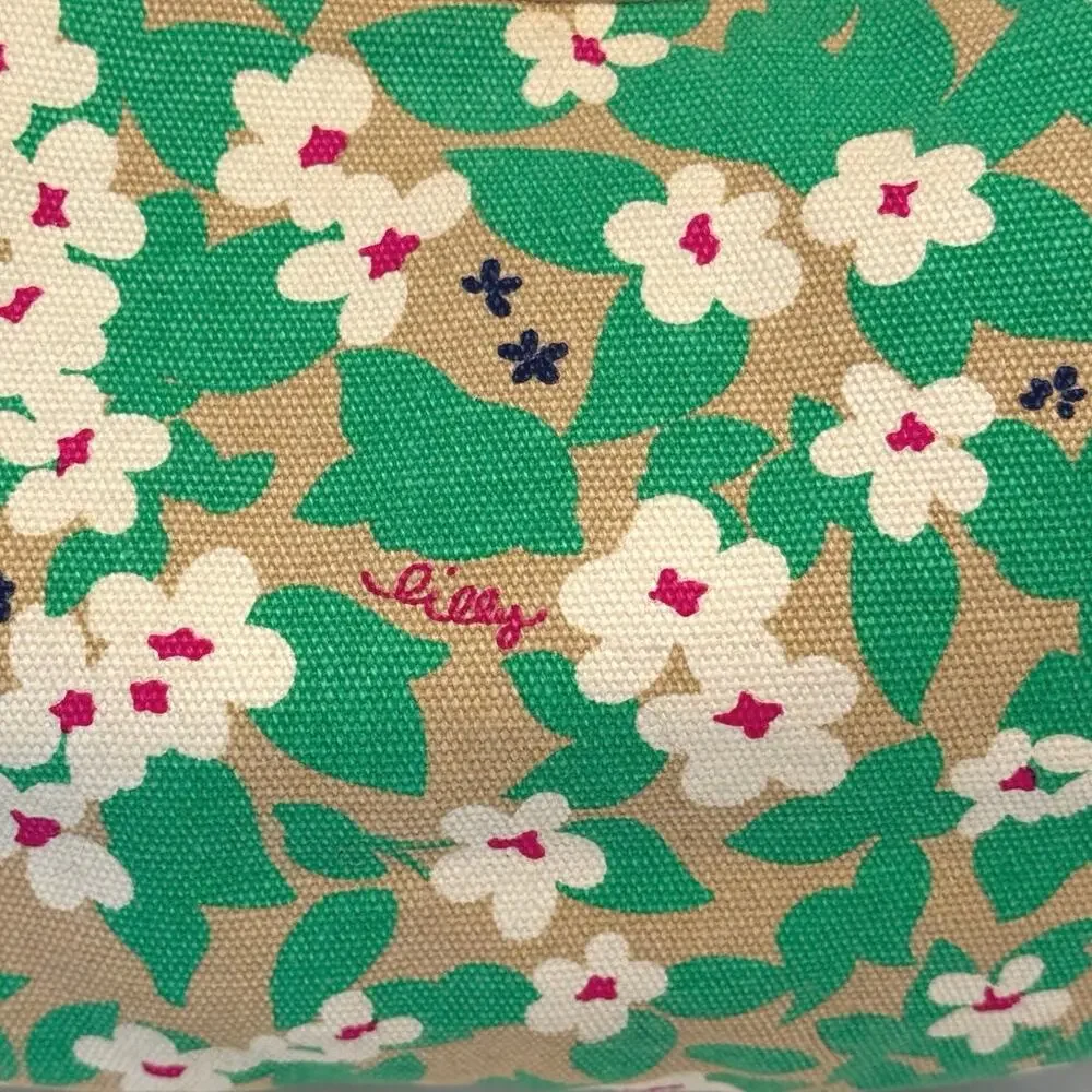 Lilly Pulitzer Green Khaki Floral Hobo Handbag Bag Preppy Vintage Purse - Picture 4 of 7